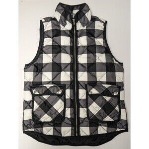 Woolrich Quilted Duck Down Vest Women Size Medium Checkered Black White Full Zip